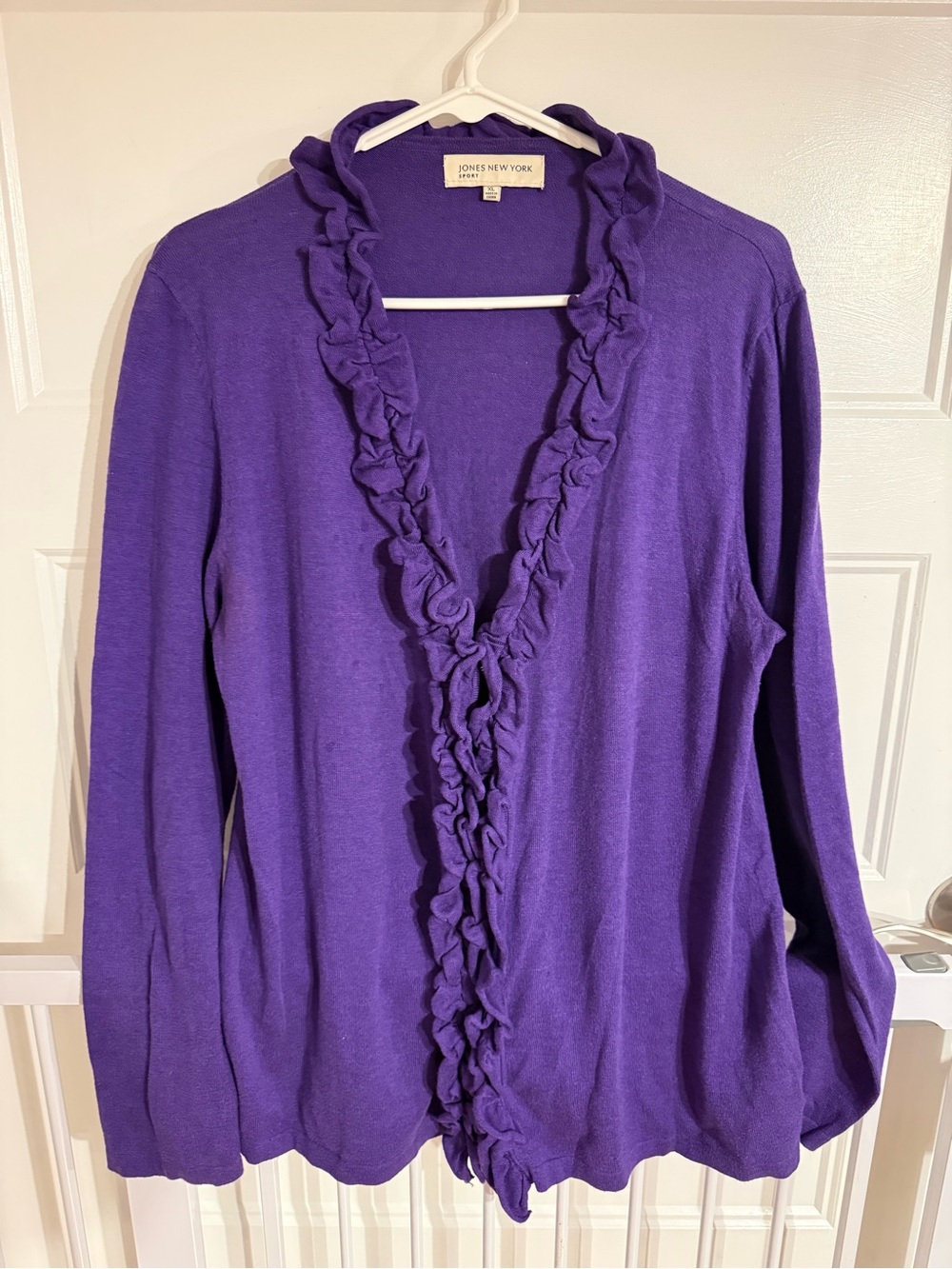 Jones New York Purple Ruffle-Trim Cardigan